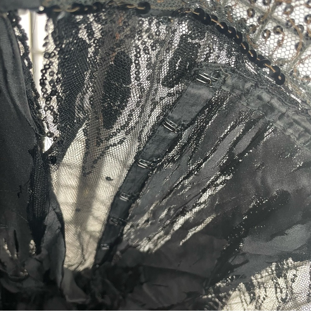 Antique 1910s Black Silk Tulle Beaded Sequin Edwardian Mourning Gibson Girl Gown - Picture 16 of 16